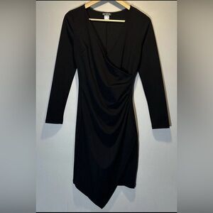 Vintage Venus Black Long Sleeve V-Neck Sheath Dress Made in the USA Size Small
